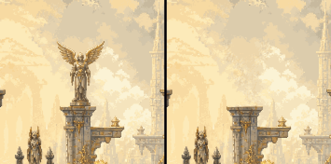 Before and after: an angel statue removed and healed