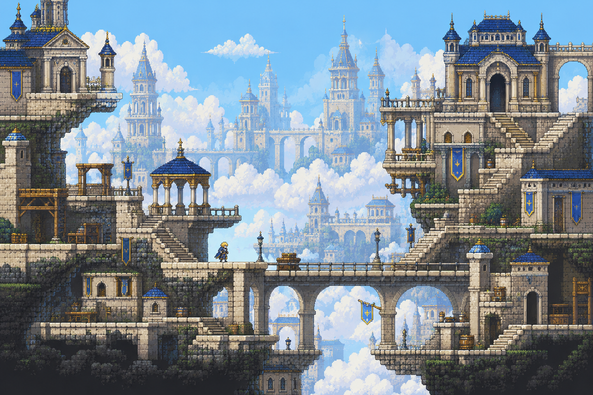 A pixel-art scene open in the editor