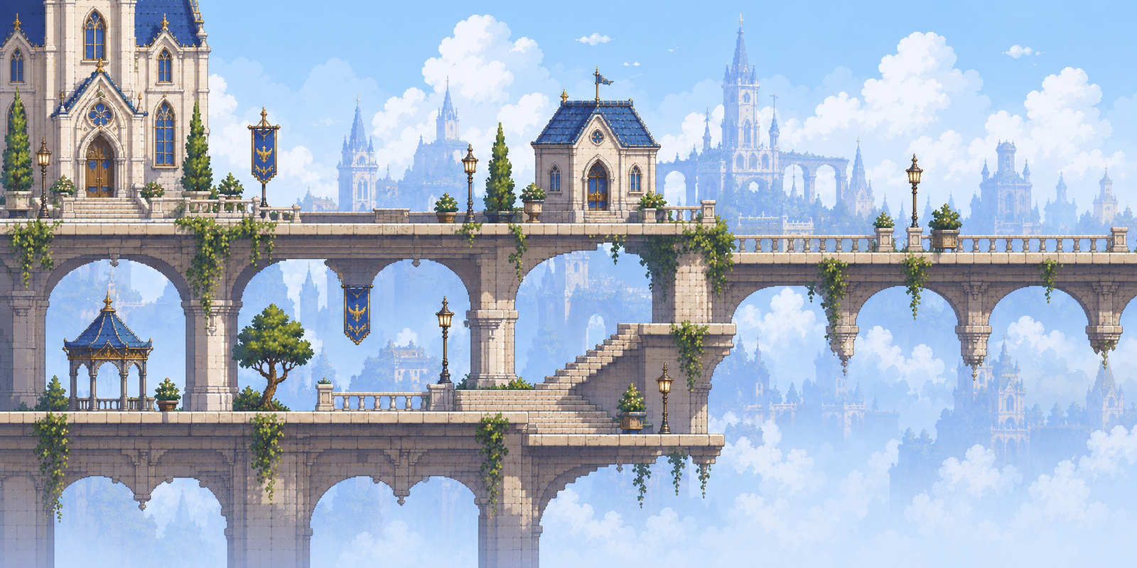 A generated sky-castle bridge scene